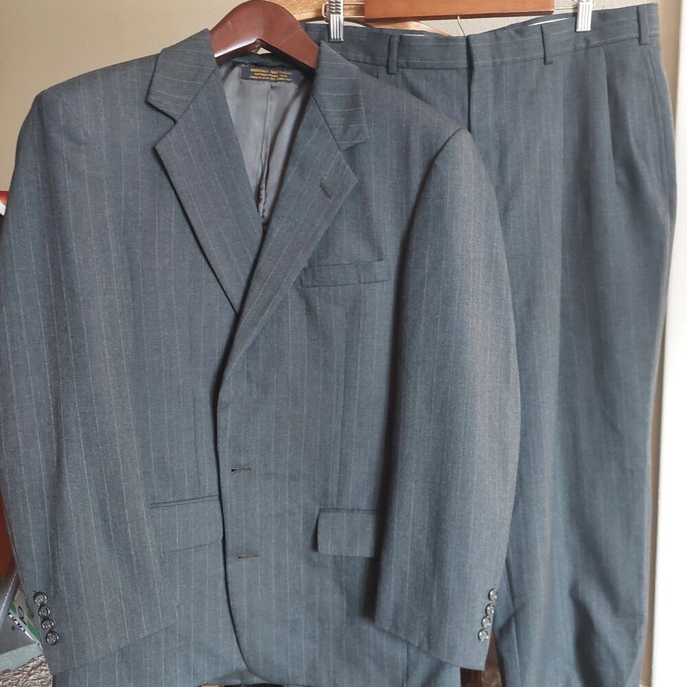 Vintage Brooks Brothers Gray Pinstripe Wool Suit 43L 44 Chest 36 Waist USA